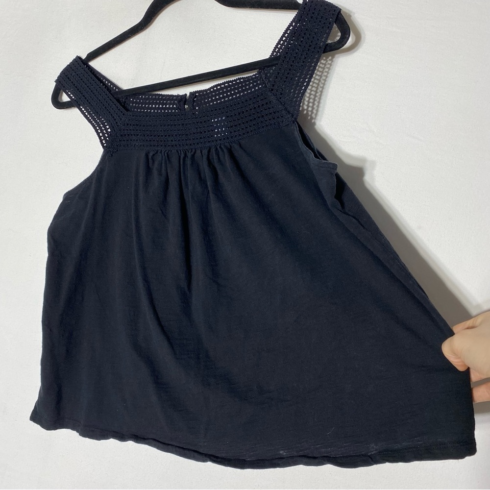 Old Navy Black Cotton Crochet Yoke Slub Knit Tank Top L - Picture 8 of 11
